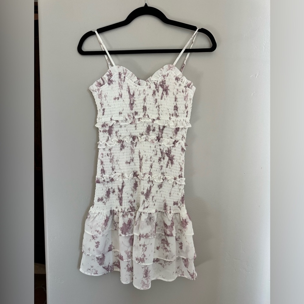 Storia Smocked Ruffle Mini Dress Lace Trim Marble Print Coquette Coquette Girl S